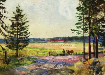 Paysage des plaines œuvres - arable 1917 Boris Mikhailovich Kustodiev plan scènes paysage